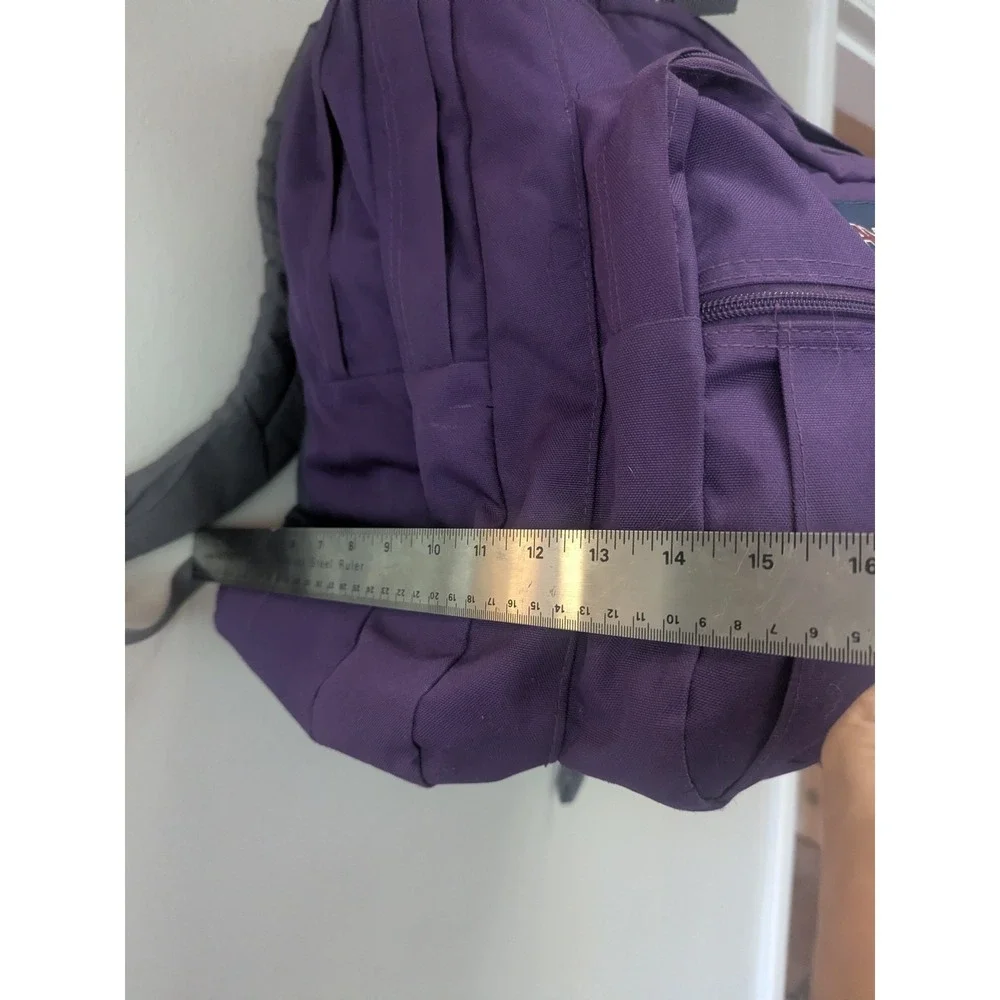 JanSport Purple Backpack Bookbag School Travel Daypack Gray Straps Zip Pockets